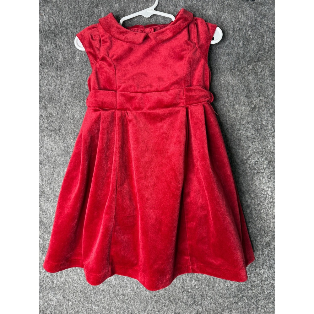 Tommy Bahama Girls Red Velvet Holiday Dress Peter Pan Collar Size 3T